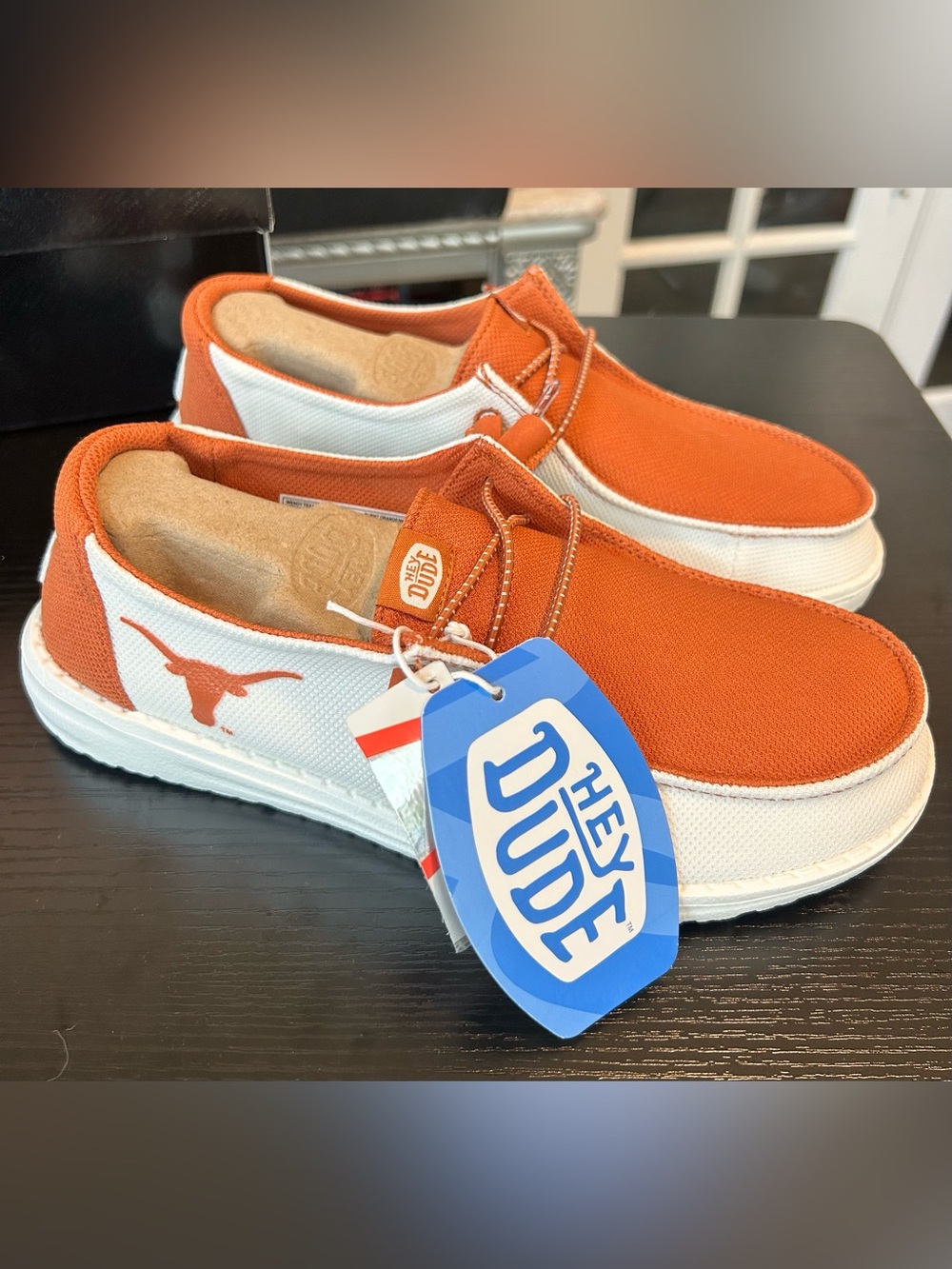 NWT Hey Dude Wendy Slip-On Shoes Texas Longhorns Burnt Orange White